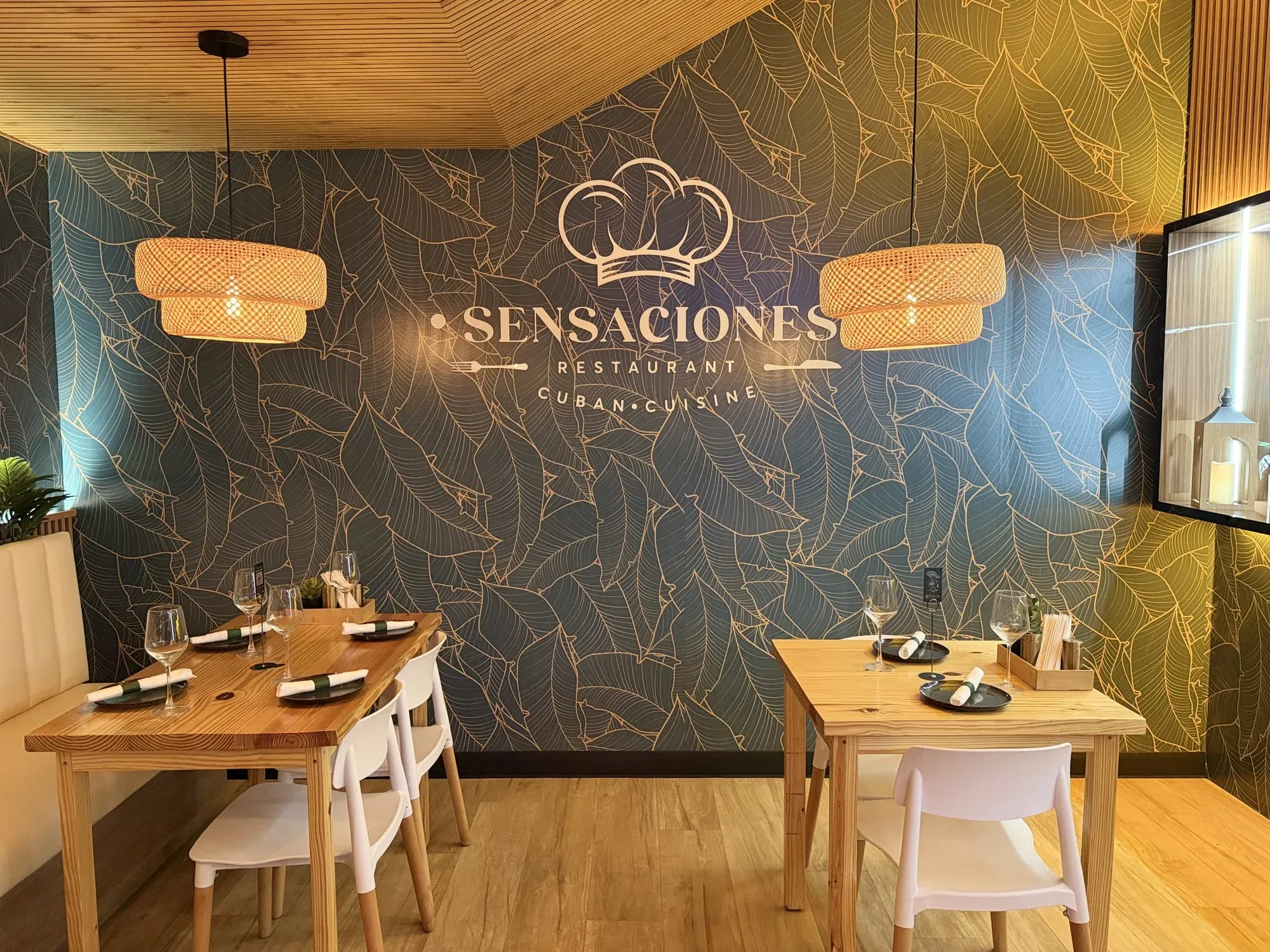 Cozy dining ambiance inside Sensaciones, Cuban restaurant in Fort Myers